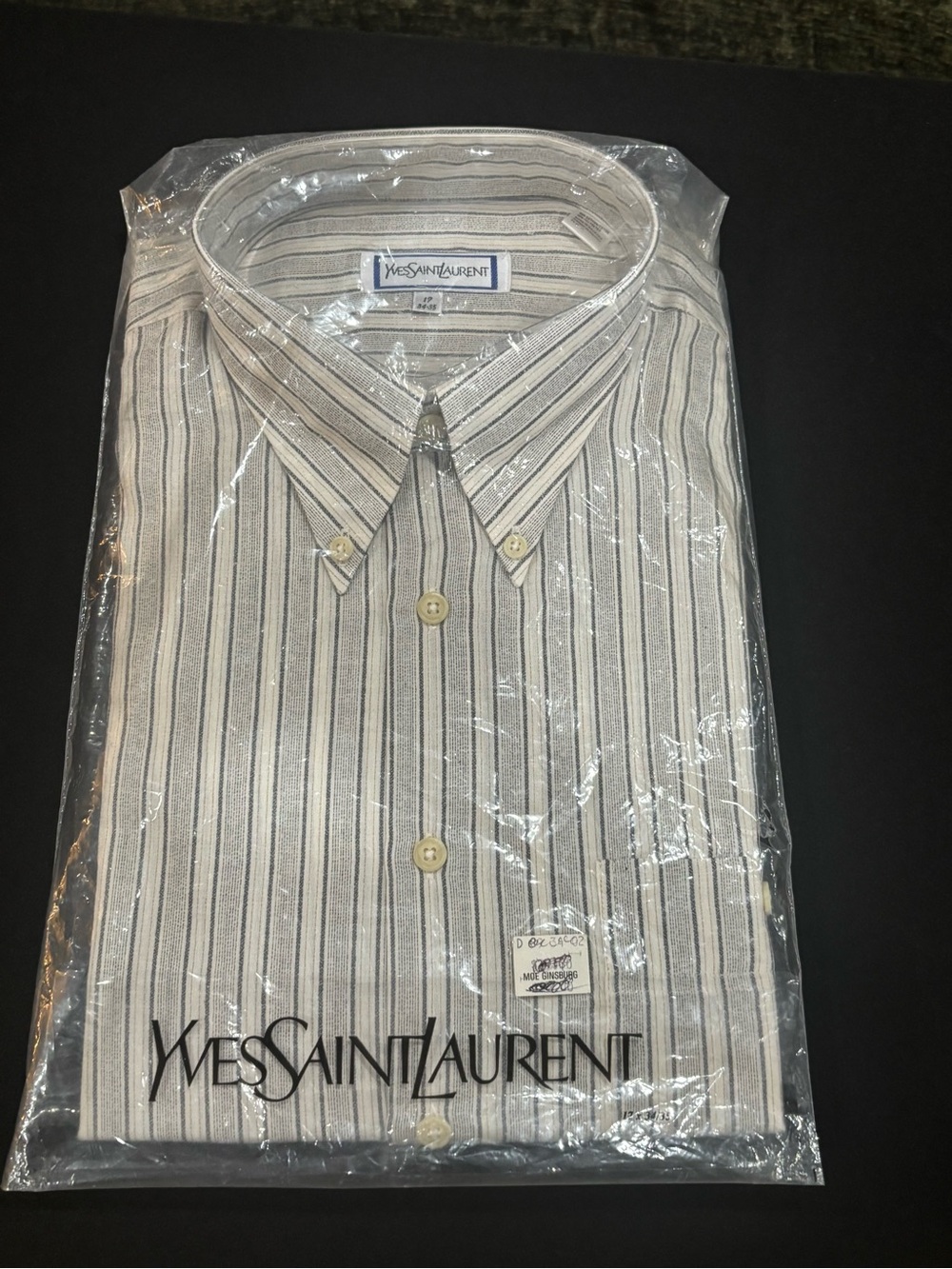 VTG Yves Saint Laurent Men's Long Sleeve Dress Shirt Sz 17  (34-35) Charcoal NWT